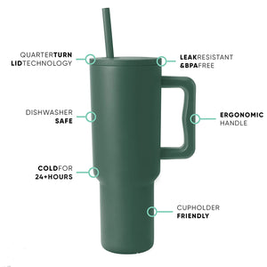 Sleek white 40oz stainless steel insulated tumbler cup with ergonomic handle