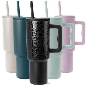 40oz insulated stainless steel tumbler with handle and straw in Sweet Princess pink