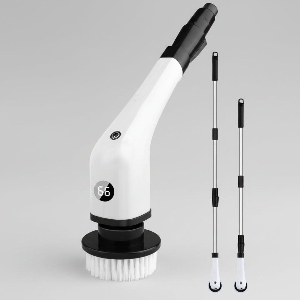 7-in-1 electric spin scrubber being used to clean bathroom shower tiles