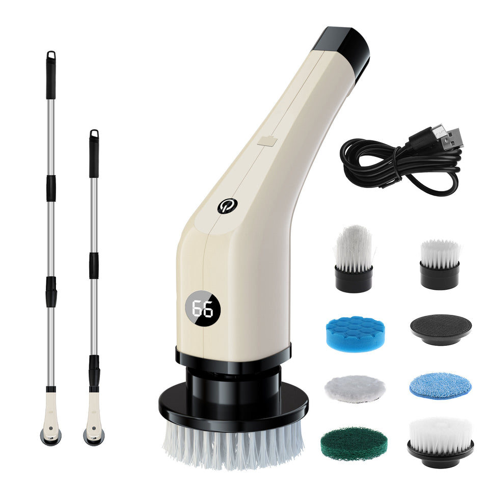 Close up view of the ergonomic handle and 75W power motor of the electric scrubber