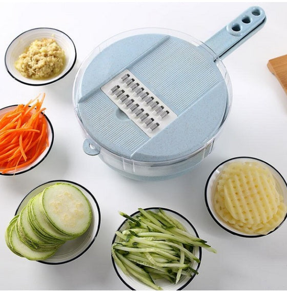 8-in-1 mandoline slicer with container and drain basket