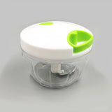 Compact pull-string vegetable chopper packed for outdoor camping, RV trips, and off-grid meal prep.