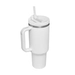 Daily commuter holding a 40oz insulated travel tumbler on the way to work.
