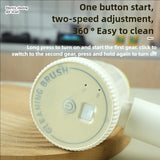 Compact cordless electric cleaning brush showing size and battery design