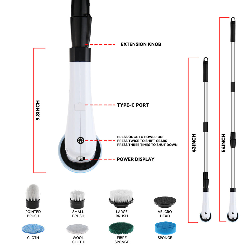 Pointed brush head on electric spin scrubber cleaning dirty tile grout lines